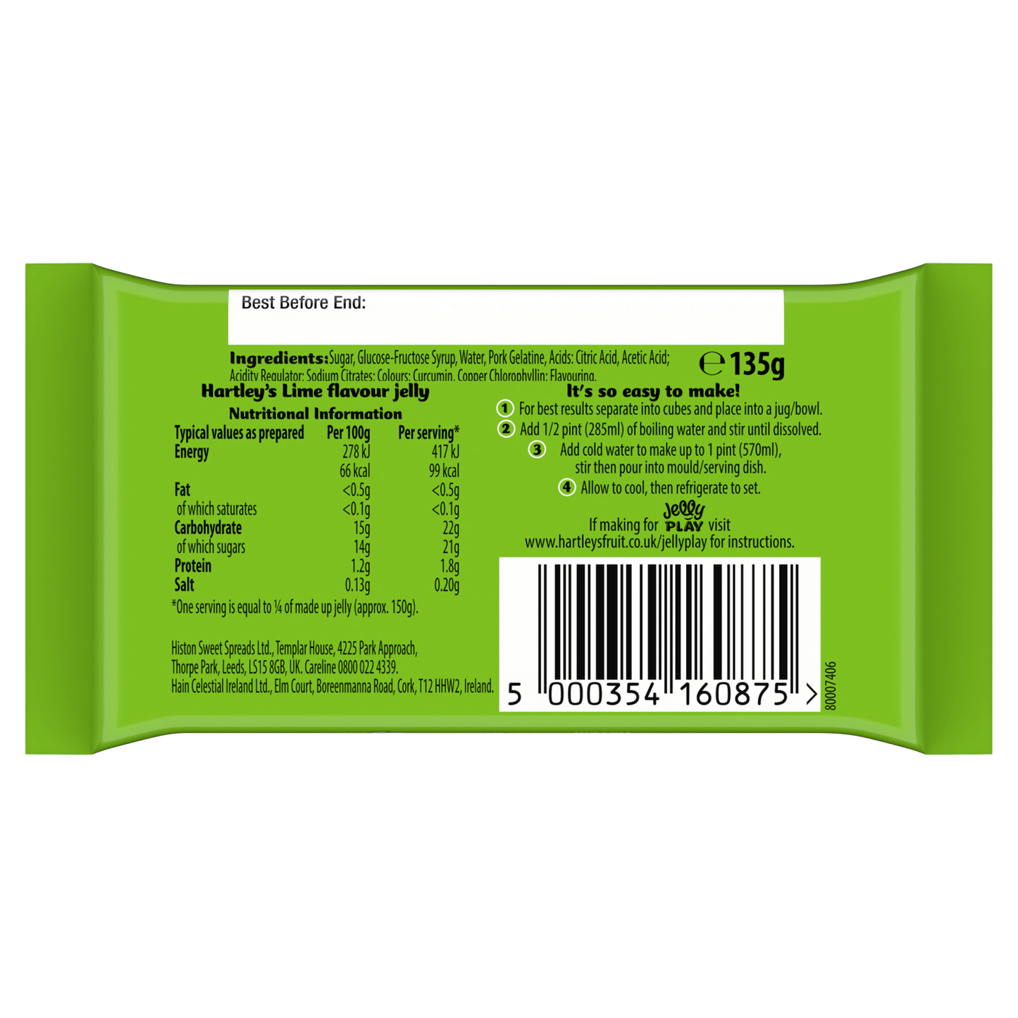 Hartley's Lime Flavour Jelly 135g - UK Food & Drink - 5000354160875