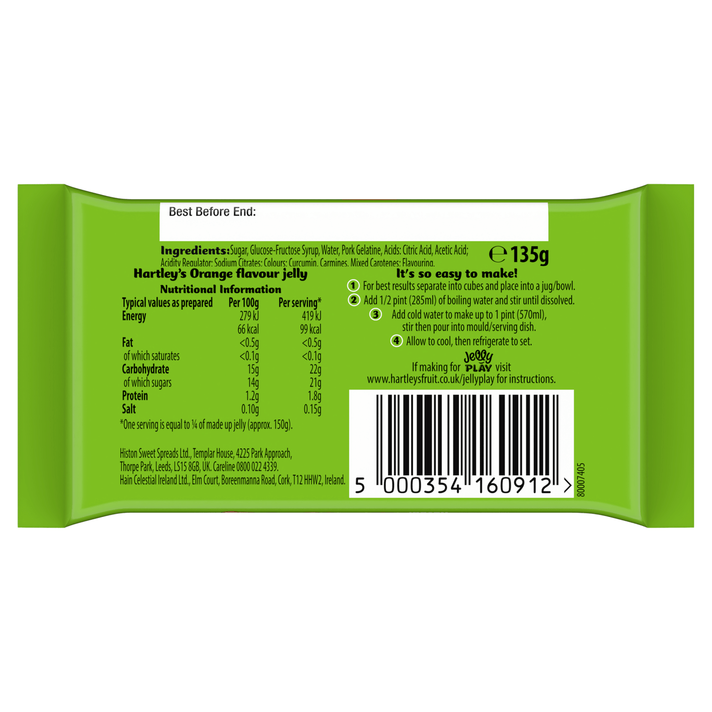 Hartley's Orange Flavour Jelly 135g - UK Food & Drink - 5000354160912