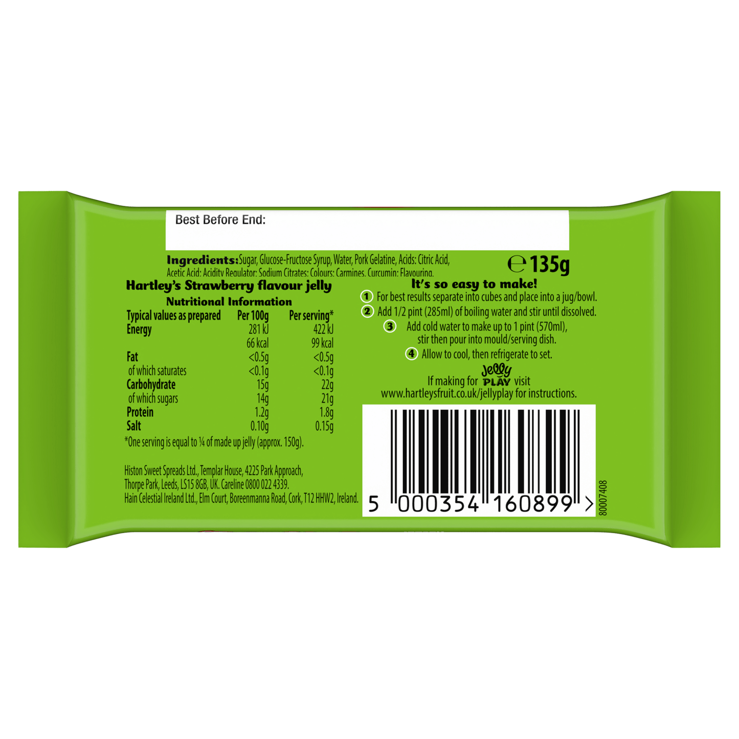 Hartley's Strawberry Flavour Jelly 135g - UK Food & Drink - 5000354160899