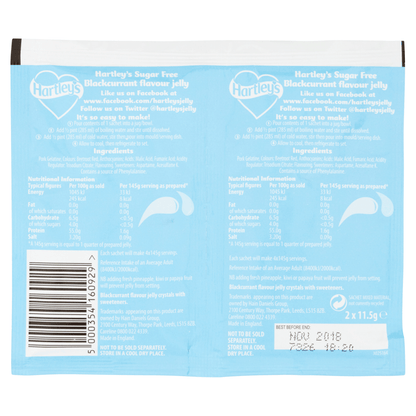 Hartley's Sugar Free Blackcurrant Flavour Jelly 2 x 11.5g - UK Food & Drink - 5000354160929