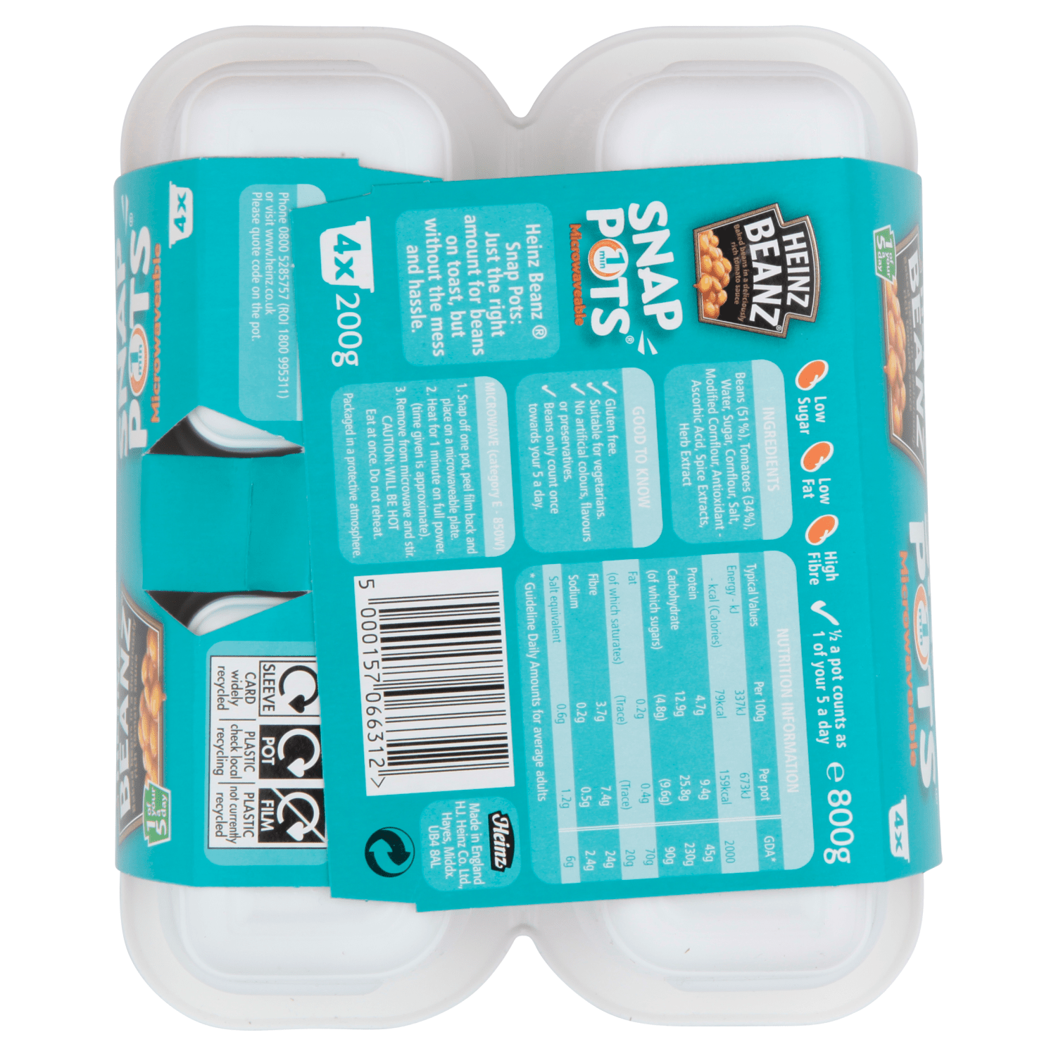 Heinz Beanz Snap Pots 4 x 200g (800g) - UK Food & Drink - 5000157066312