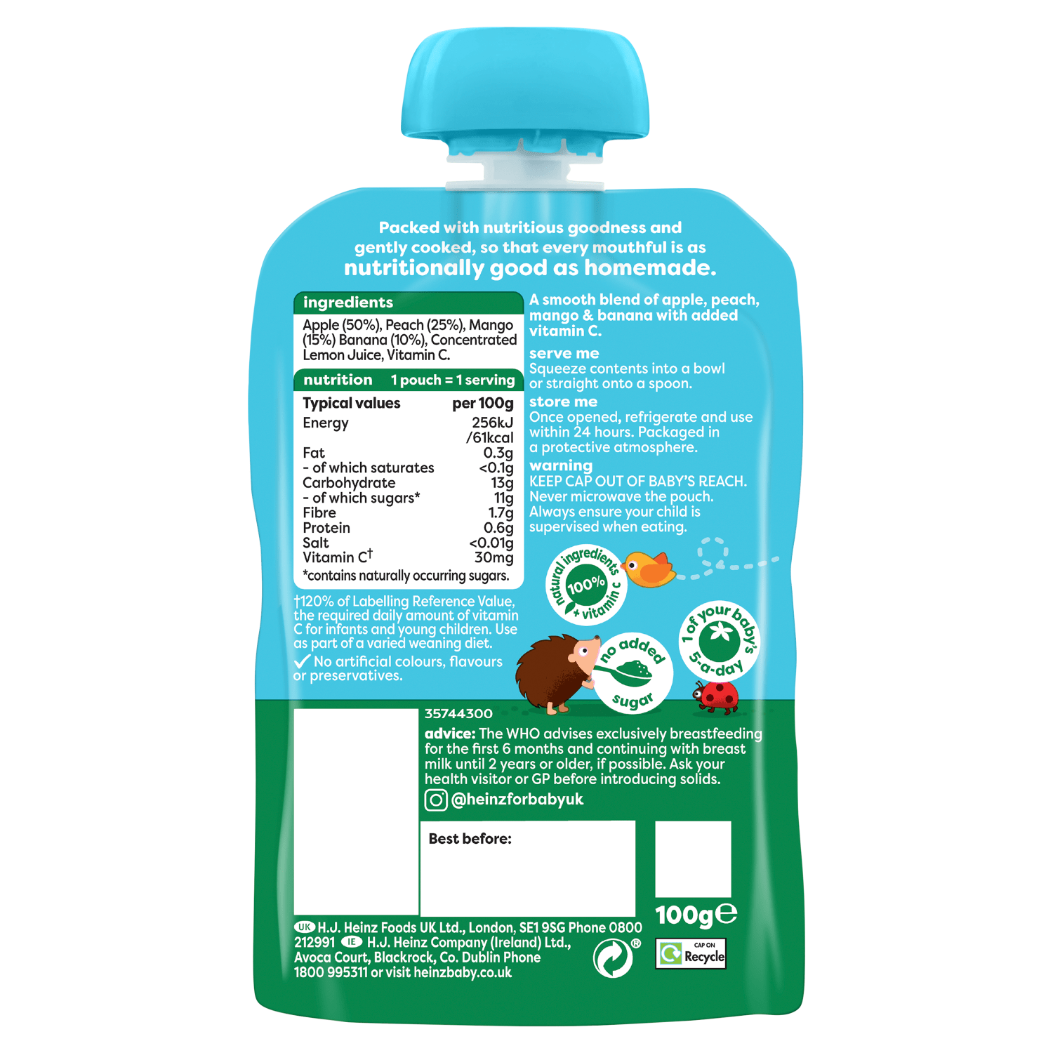 Heinz By Nature Peach, Mango, Banana & Apple 4+ Months 100g - UK Food & Drink - 5000157079978