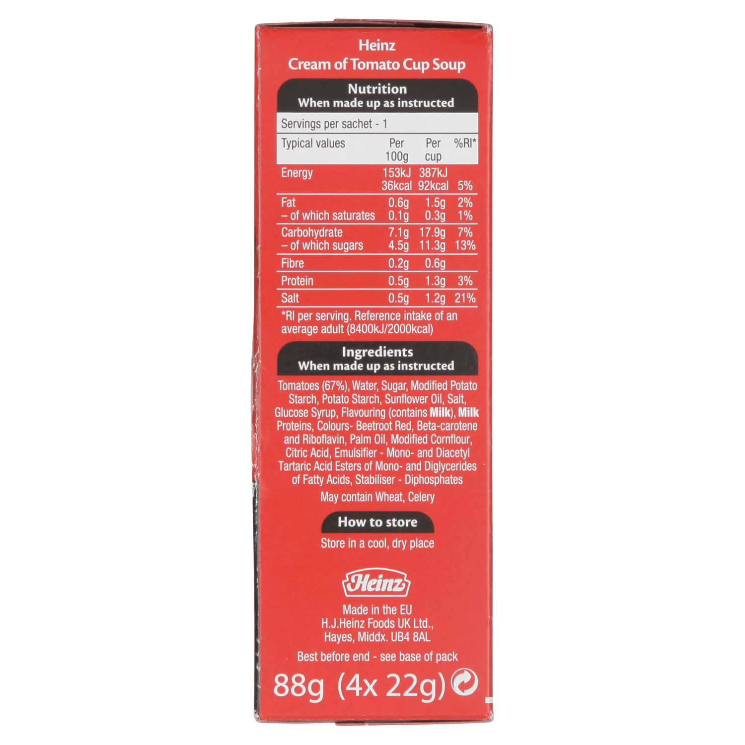 Heinz Classic Cream of Tomato Cup Soup 4 x 22g (88g) - UK Food & Drink - 5000157074829