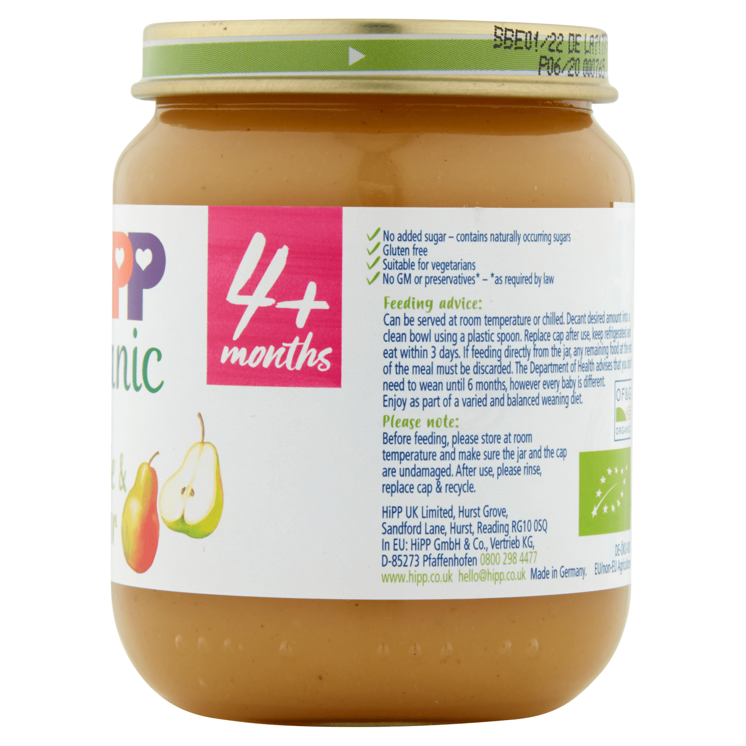 HiPP Organic Apple and Pear Baby Food Jar 4+ Months 125g - UK Food & Drink - 4062300270411
