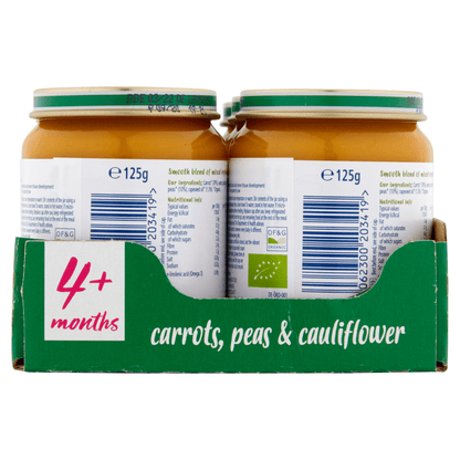 HiPP Organic Carrots, Peas & Cauliflower Baby Food Jar 4+ Months 125g - UK Food & Drink - 4062300203419