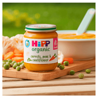 HiPP Organic Carrots, Peas & Cauliflower Baby Food Jar 4+ Months 125g - UK Food & Drink - 4062300203419