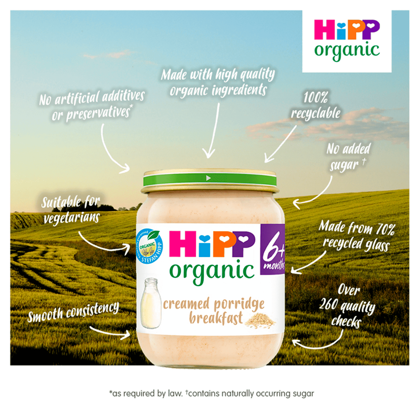 HiPP Organic Creamed Porridge Breakfast Baby Food Jar 6+ Months 125g - UK Food & Drink - 4062300871410