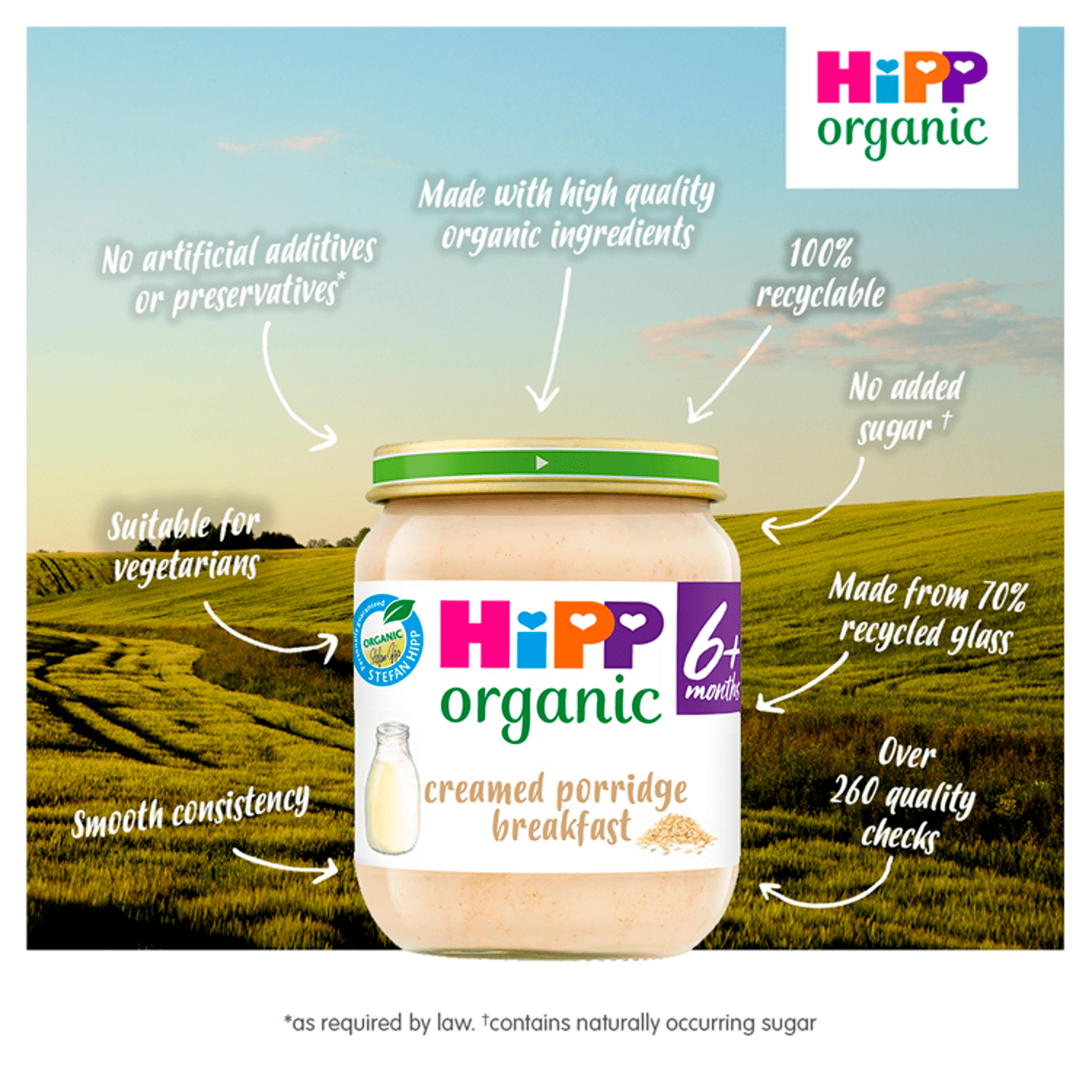 HiPP Organic Creamed Porridge Breakfast Baby Food Jar 6+ Months 125g - UK Food & Drink - 4062300871410