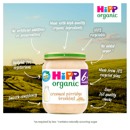 HiPP Organic Creamed Porridge Breakfast Baby Food Jar 6+ Months 125g - UK Food & Drink - 4062300871410