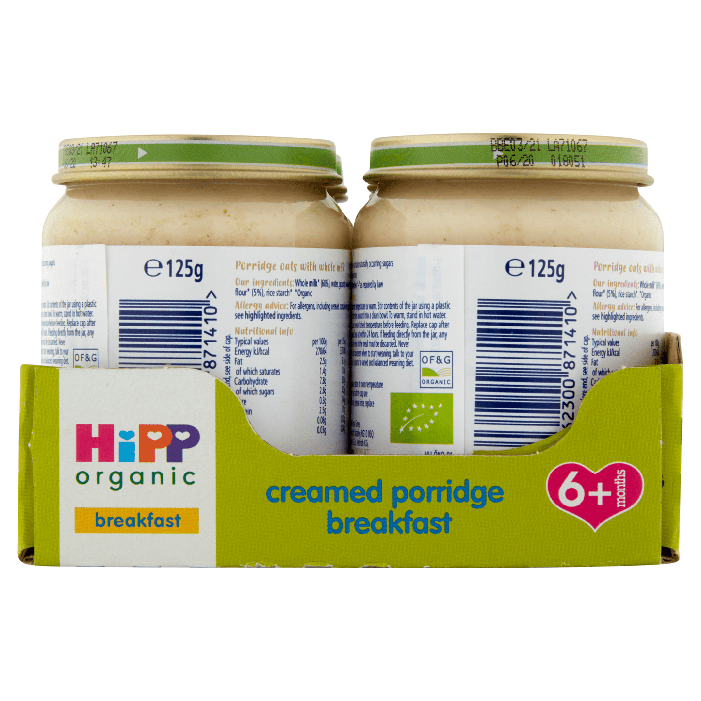 HiPP Organic Creamed Porridge Breakfast Baby Food Jar 6+ Months 125g - UK Food & Drink - 4062300871410