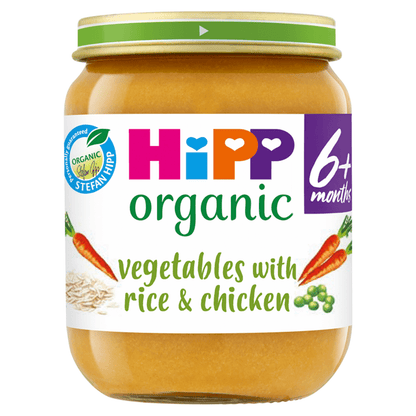 HiPP Organic Vegetables with Rice And Chicken Baby Food Jar 6+ Months 125g - UK Food & Drink - 4062300253414
