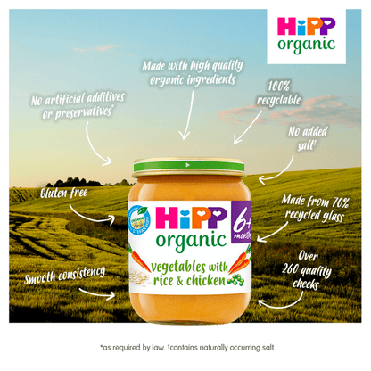 HiPP Organic Vegetables with Rice And Chicken Baby Food Jar 6+ Months 125g - UK Food & Drink - 4062300253414