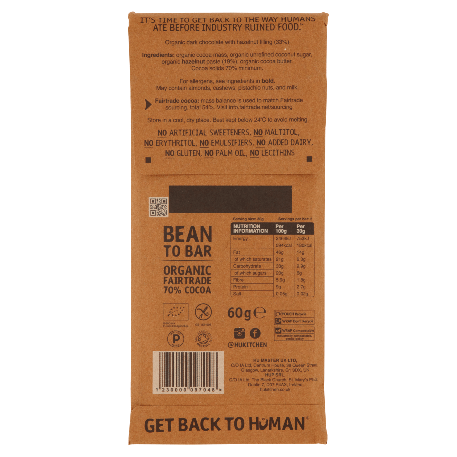 Hu Hazelnut Butter Dark Chocolate 60g - UK Food & Drink - 1230000097048