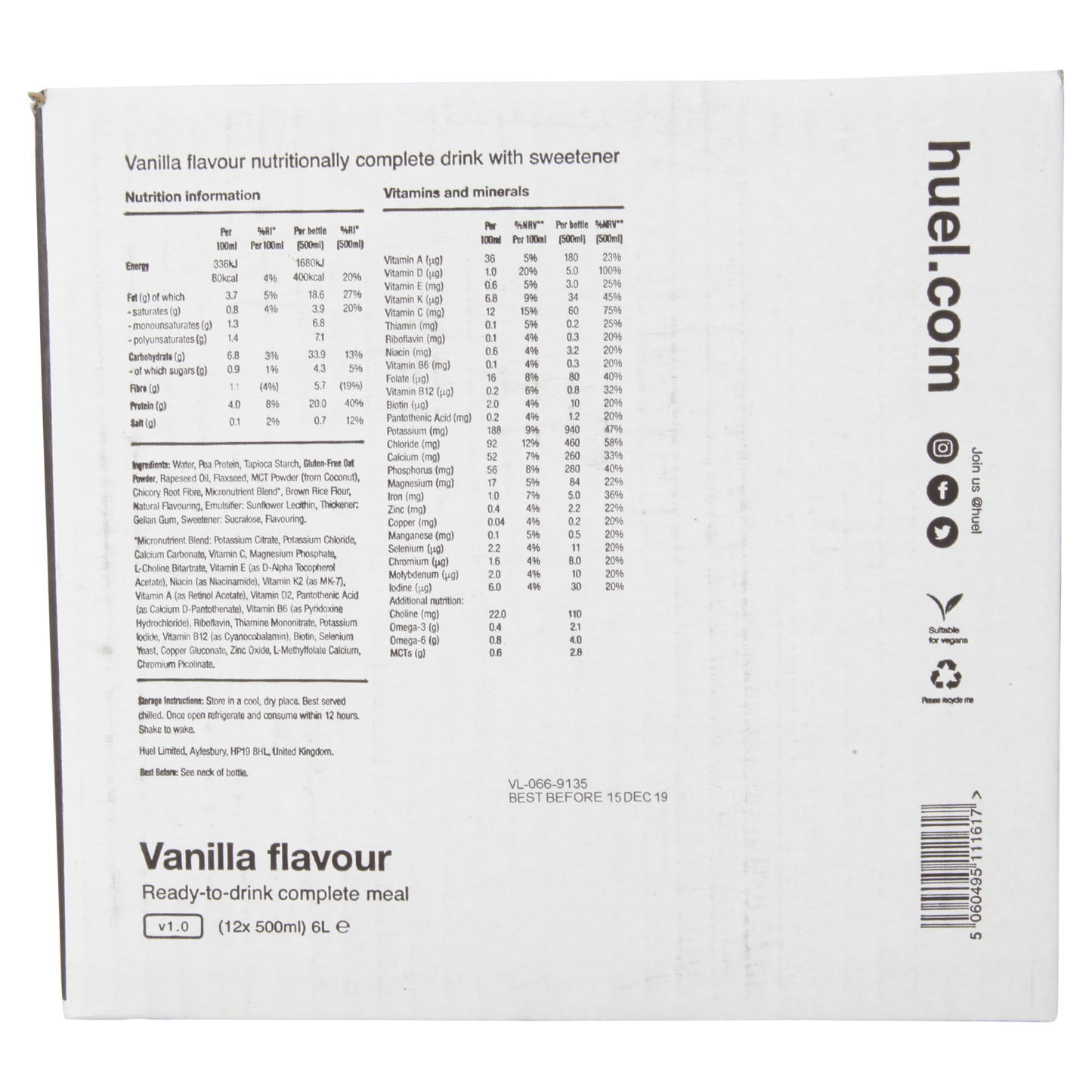 Huel Ready - to - drink Vanilla Flavour 500ml - UK Food & Drink - 5060495111587