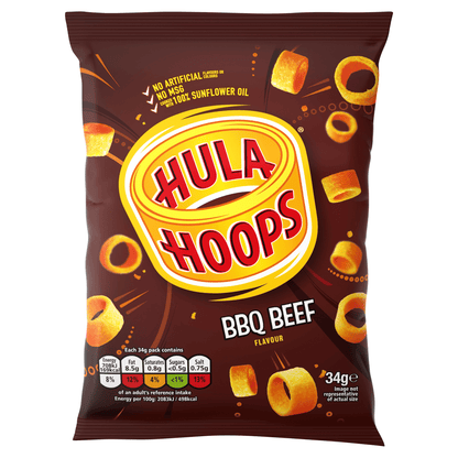 Hula Hoops BBQ Beef Crisps 34g - UK Food & Drink - 5000237060971