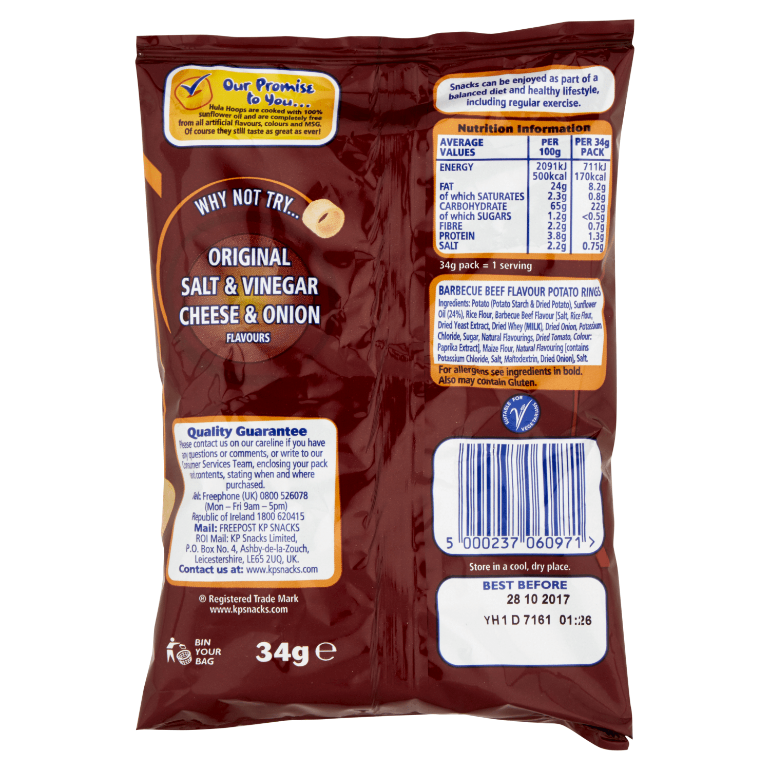 Hula Hoops BBQ Beef Crisps 34g - UK Food & Drink - 5000237060971