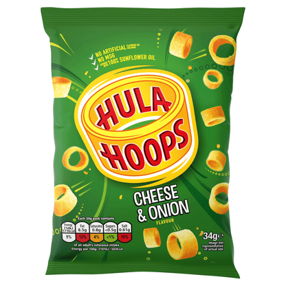 Hula Hoops Cheese & Onion Crisps 34g - UK Food & Drink - 5000237081785