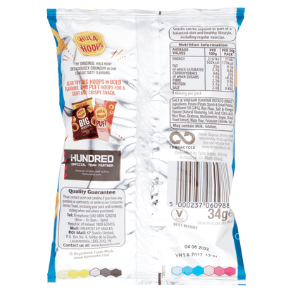 Hula Hoops Salt & Vinegar Crisps 34g - UK Food & Drink - 5000237060988