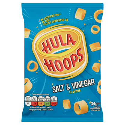 Hula Hoops Salt & Vinegar Crisps 34g - UK Food & Drink - 5000237060988