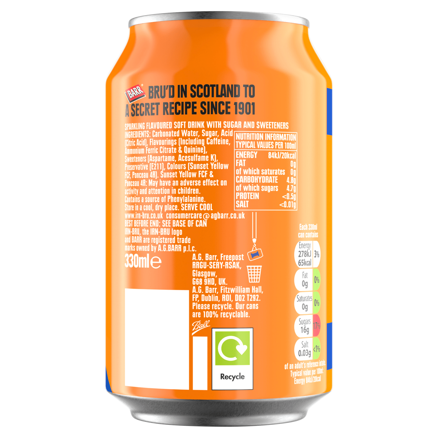 Irn - Bru 330ml - UK Food & Drink - 50107438