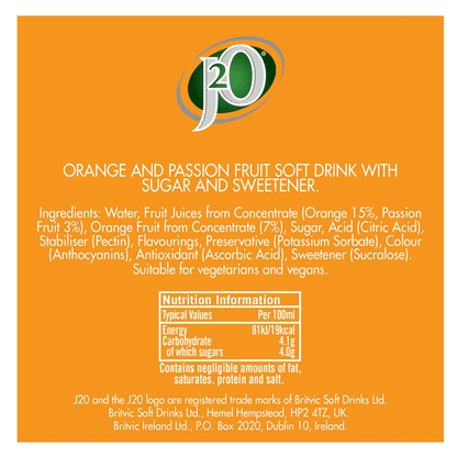 J2O Fruit Blend Orange & Passion Fruit 4 x 275ml - UK Food & Drink - 5010102106901