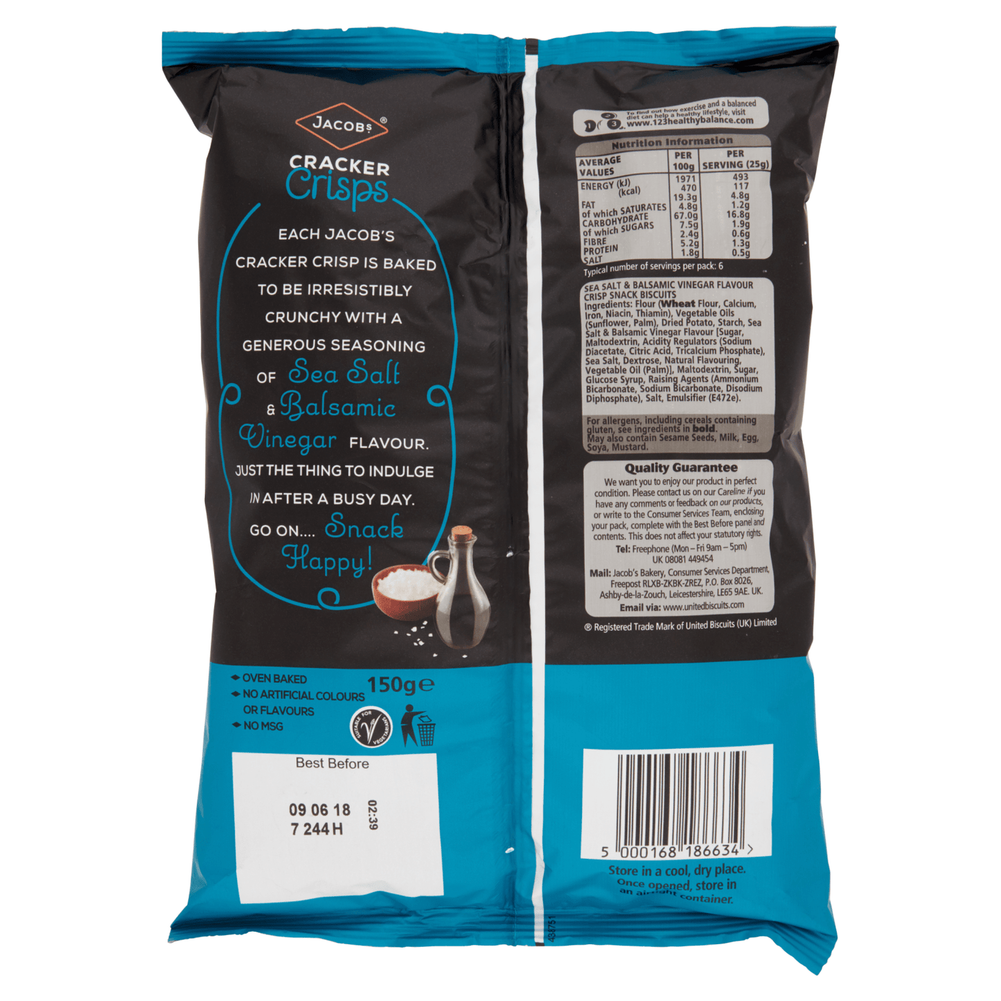 Jacob's Cracker Crisps Salt & Balsamic Sharing Bag Snacks 150g - UK Food & Drink - 5000168186634