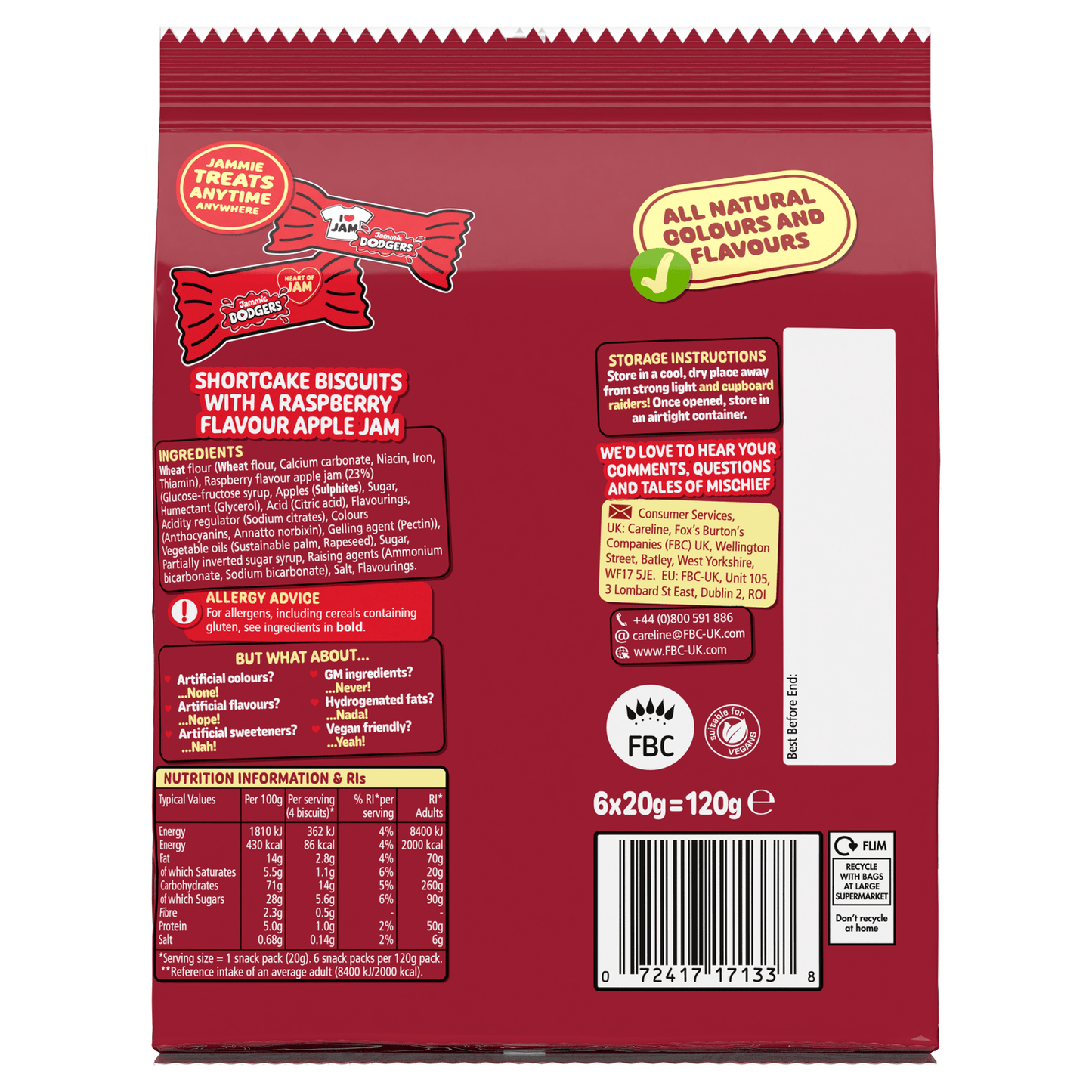 Jammie Dodgers Minis Raspberry Flavour 120g (6 x 20g) - UK Food & Drink - 72417171338