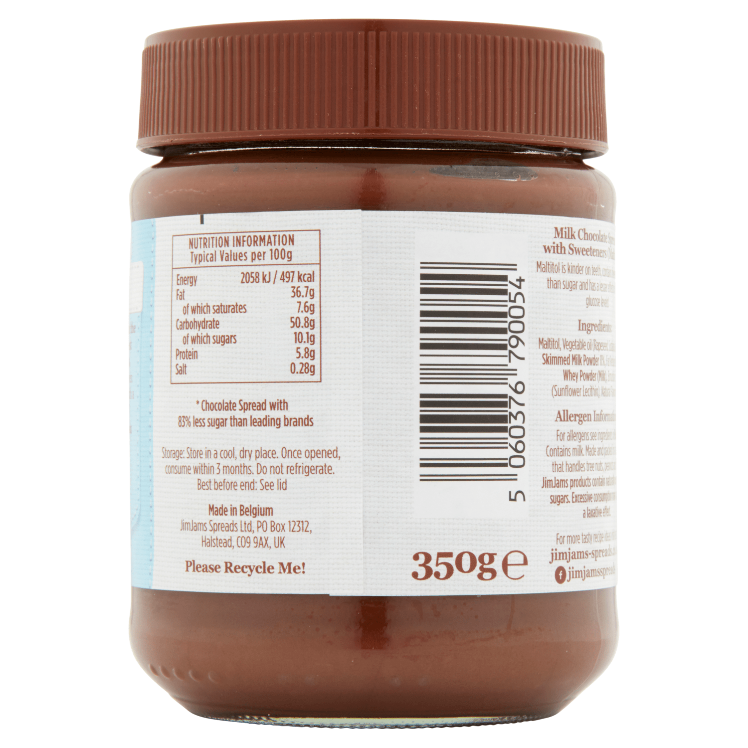 JimJams No Added Sugar Milk Chocolate Spread 350g - UK Food & Drink - 5060376790054