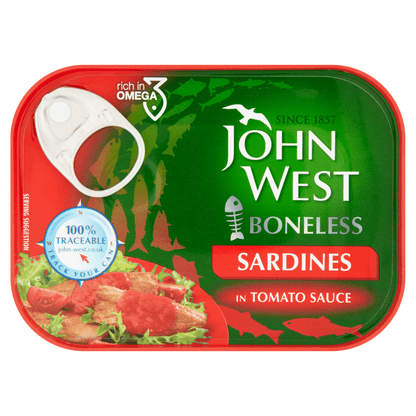 John West Boneless Sardines in Tomato Sauce 95g - UK Food & Drink - 5000171033635