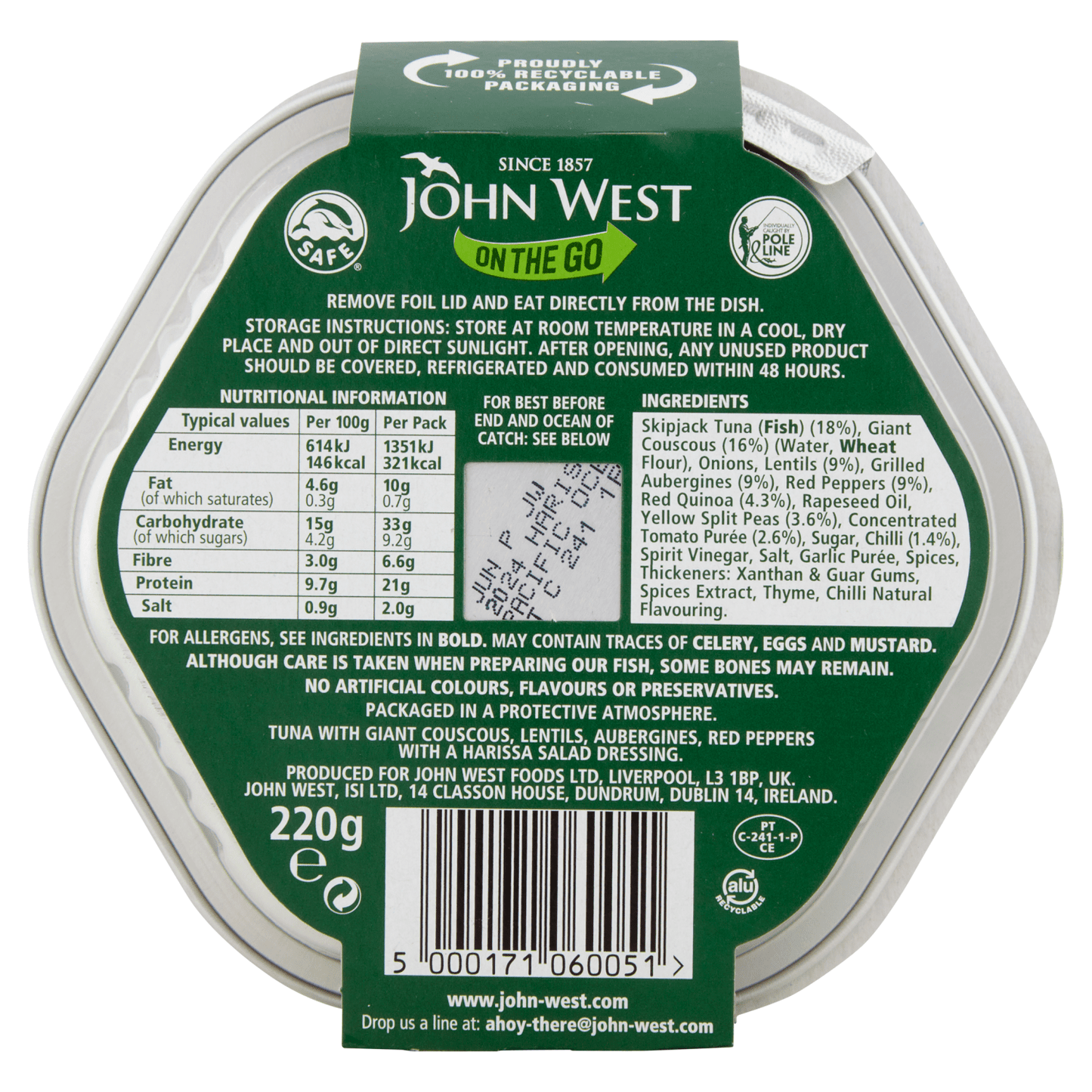 John West On the Go Harissa Spiced Super Tuna Salad 220g - UK Food & Drink - 5000171060051