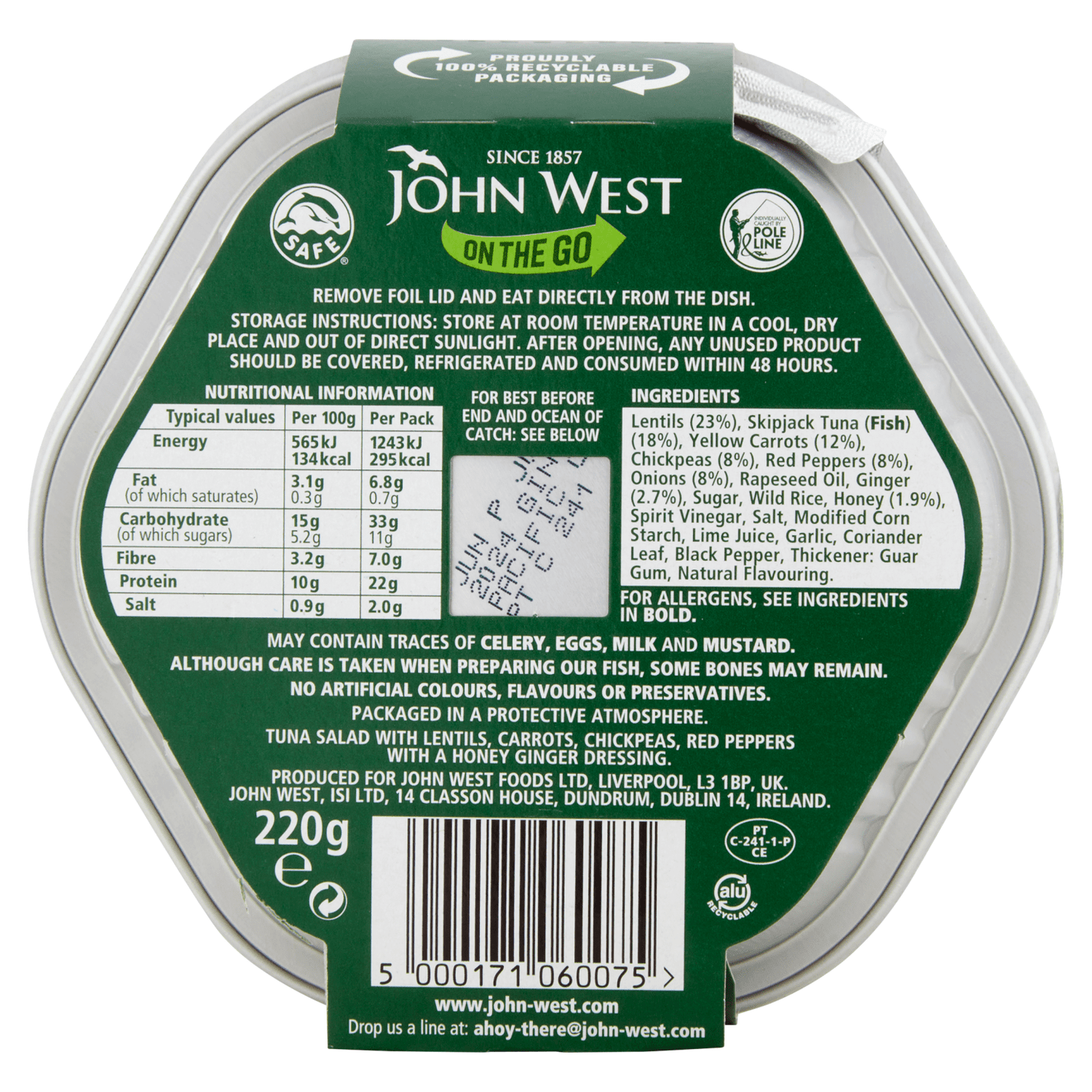 John West On the Go Honey & Ginger Super Tuna Salad 220g - UK Food & Drink - 5000171060075