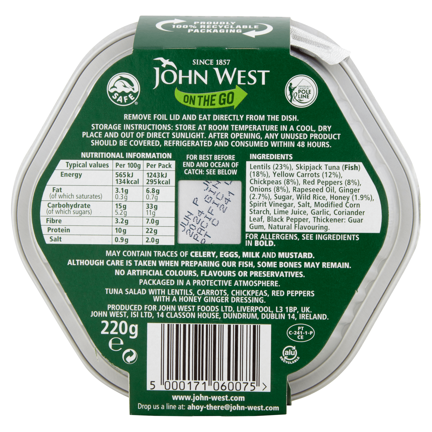 John West On the Go Honey & Ginger Super Tuna Salad 220g - UK Food & Drink - 5000171060075
