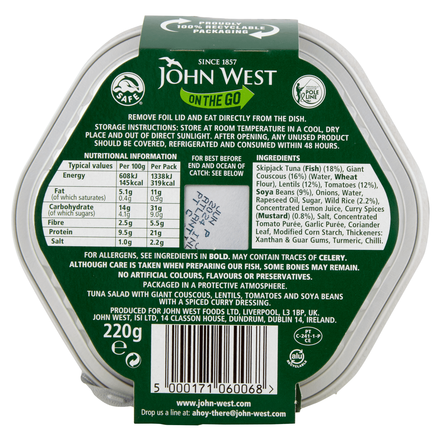 John West On the Go Indian Super Tuna Salad 220g - UK Food & Drink - 5000171060068