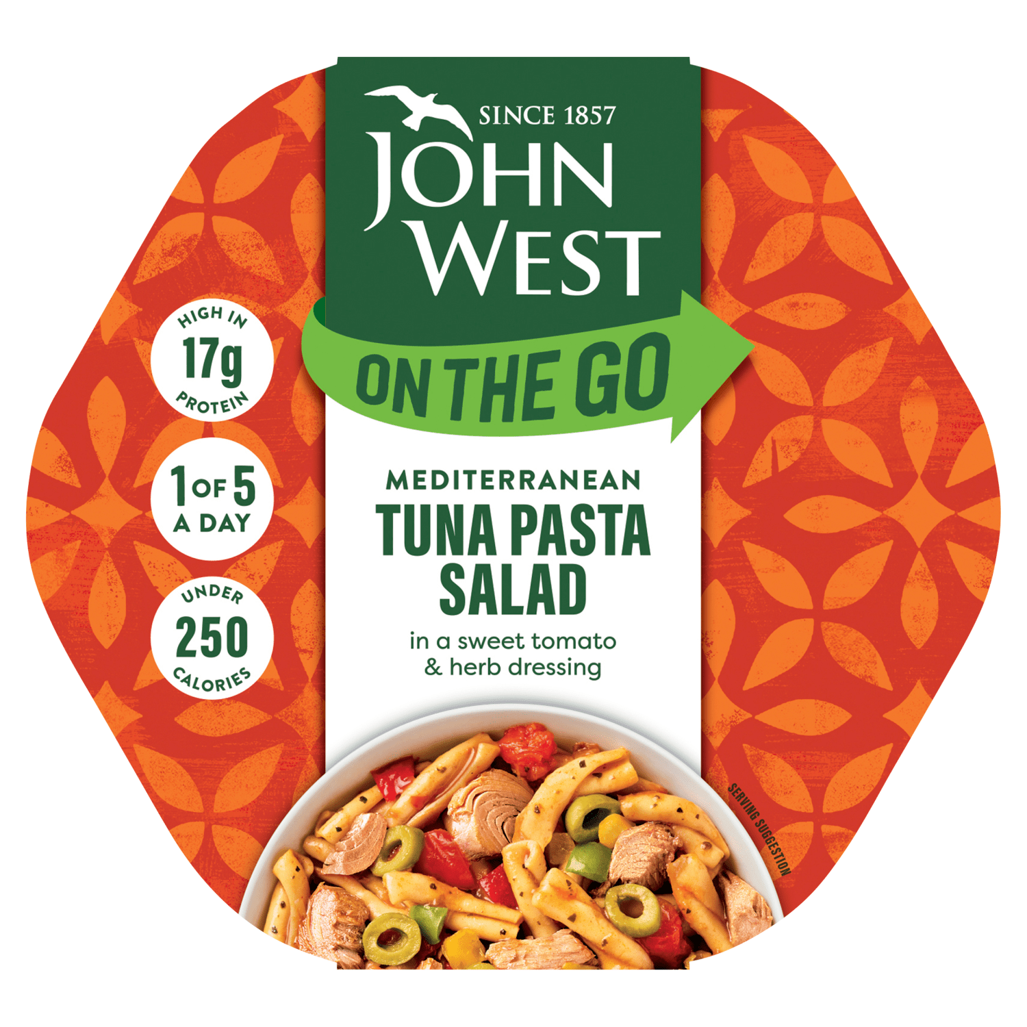 John West On the Go Light Mediterranean Tuna Pasta Salad 220g - UK Food & Drink - 5000171050656