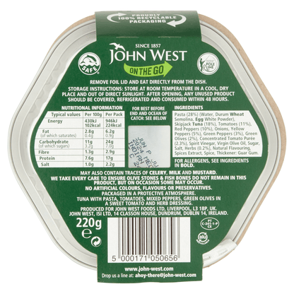 John West On the Go Light Mediterranean Tuna Pasta Salad 220g - UK Food & Drink - 5000171050656