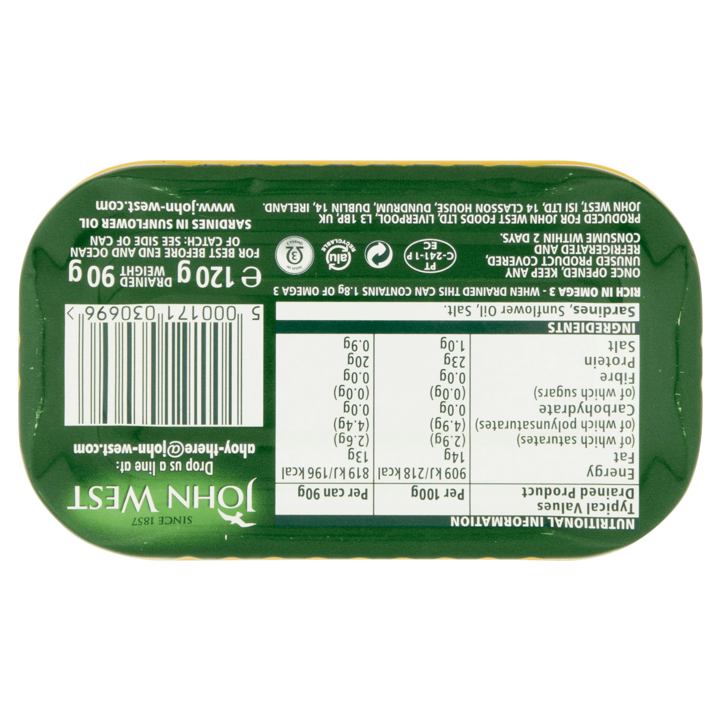 John West Sardines in Sunflower Oil 120g - UK Food & Drink - 5000171030696