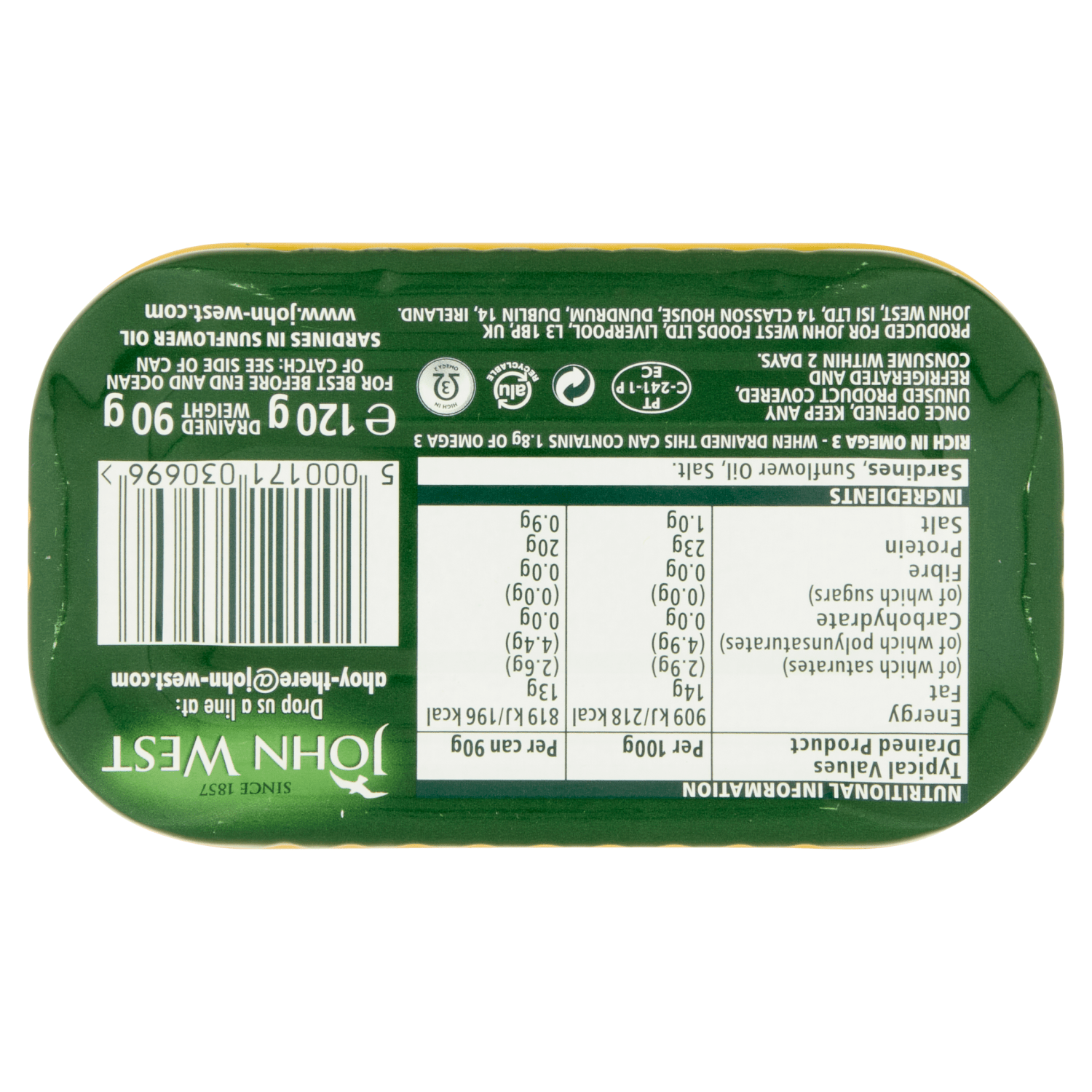 John West Sardines in Sunflower Oil 120g - UK Food & Drink - 5000171030696