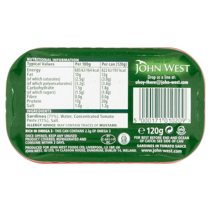 John West Sardines in Tomato Sauce 120g - UK Food & Drink - 5000171010209