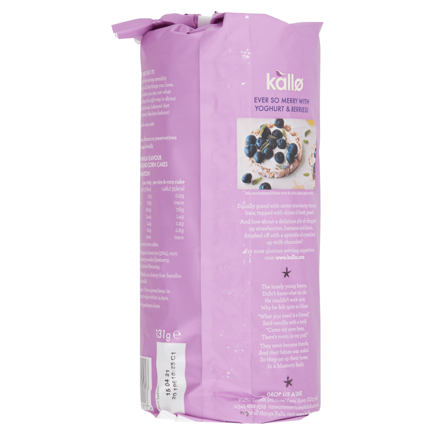 Kallo Blueberry & Vanilla Wholegrain Rice & Corn Cakes 131g - UK Food & Drink - 5013665111917