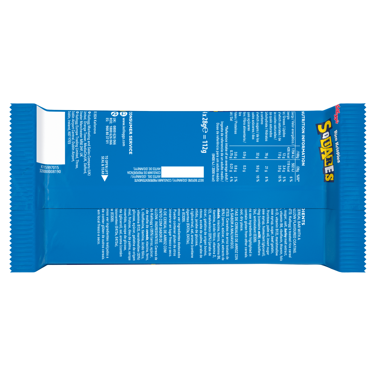 Kellogg's Rice Krispies Squares Gooey Marshmallow Bars 4 x 28g (112g) - UK Food & Drink - 5000127730137