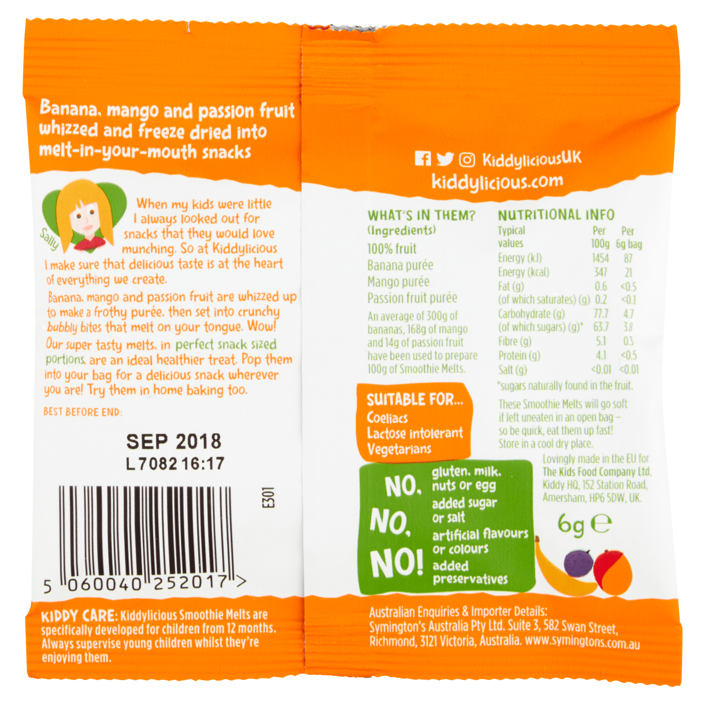 Kiddylicious Banana, Mango & Passion fruit Smoothie Melts 12+ Months 6g - UK Food & Drink - 5060040252017