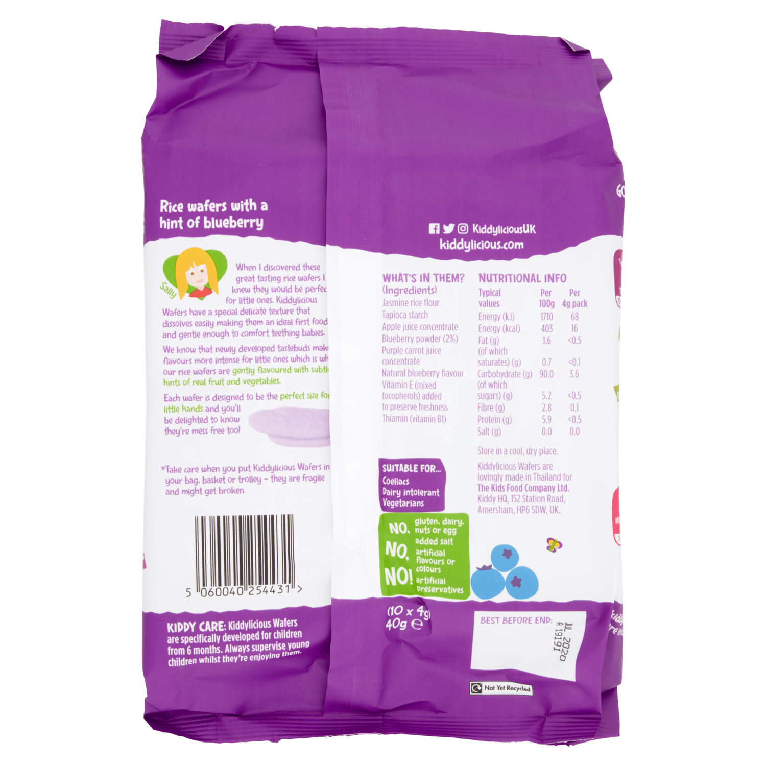 Kiddylicious Blueberry Maxi Wafers Baby Snacks 10x4g - UK Food & Drink - 5060040254431