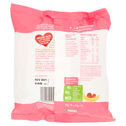 Kiddylicious Strawberry & Banana Smoothie Melts 12+ Months 4 x 6g (24g) - UK Food & Drink - 5060040252109