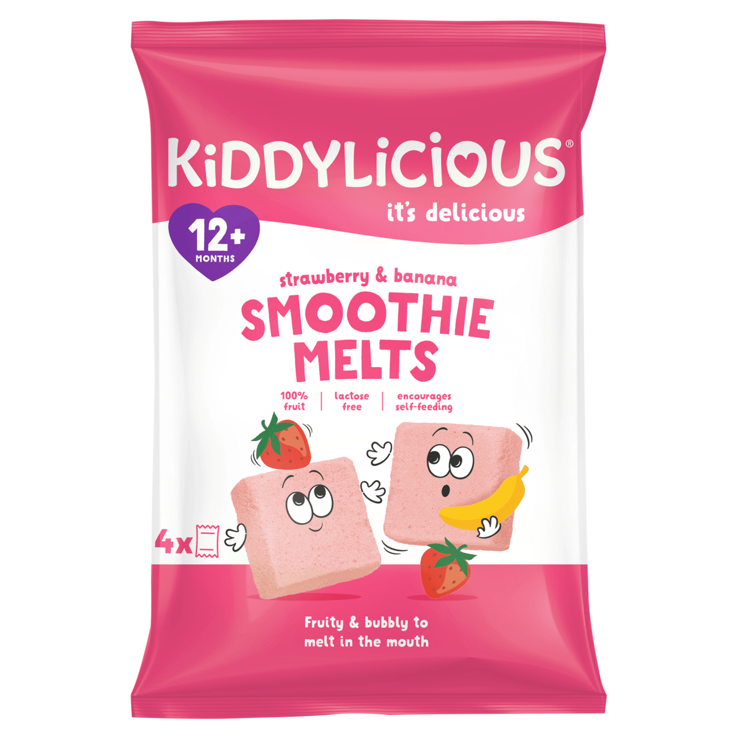 Kiddylicious Strawberry & Banana Smoothie Melts 12+ Months 4 x 6g (24g) - UK Food & Drink - 5060040252109