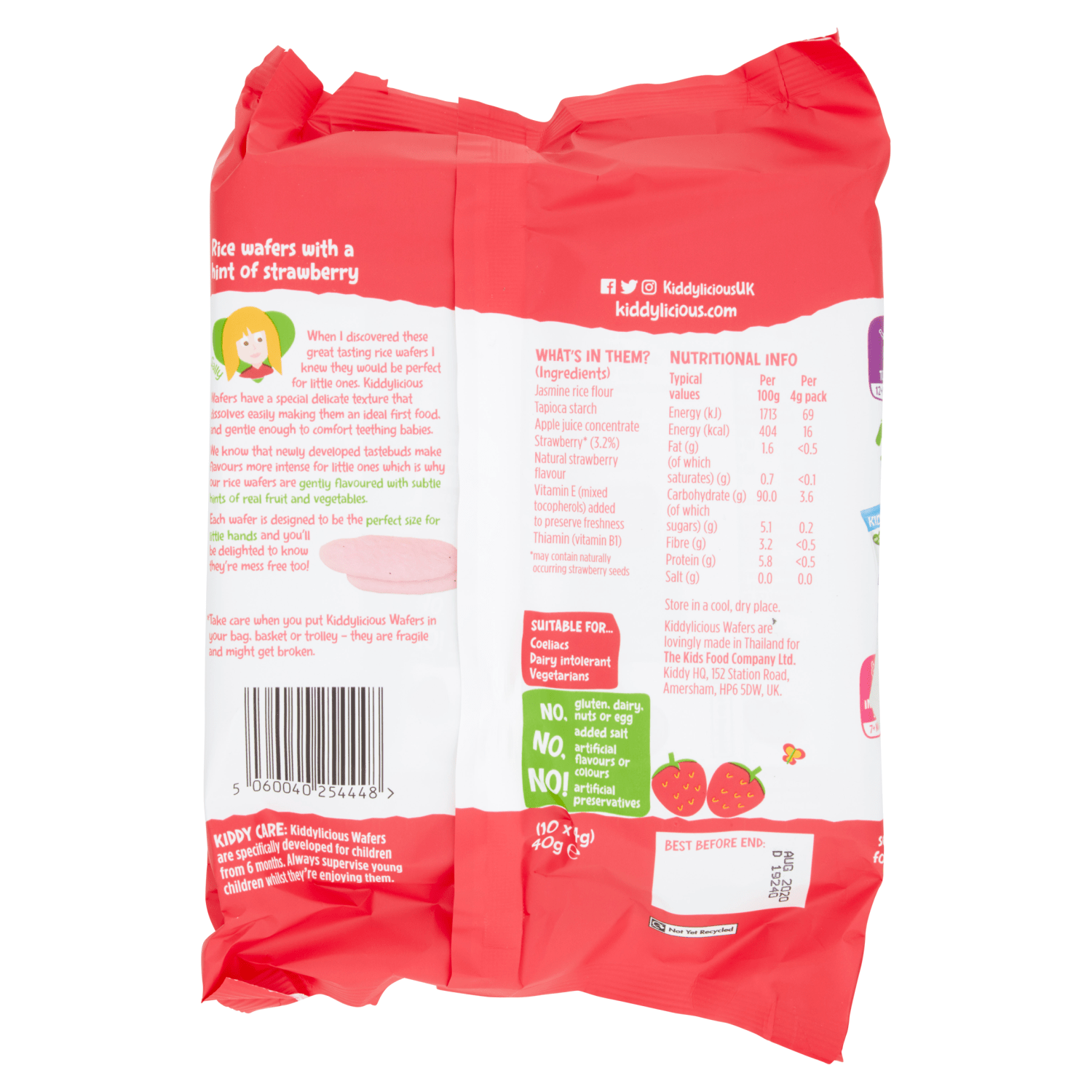 Kiddylicious Strawberry Maxi Wafers Baby Snacks 10x4g - UK Food & Drink - 5060040254448