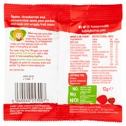 Kiddylicious Strawberry Wriggles Baby Snacks 12g - UK Food & Drink - 5060040253007