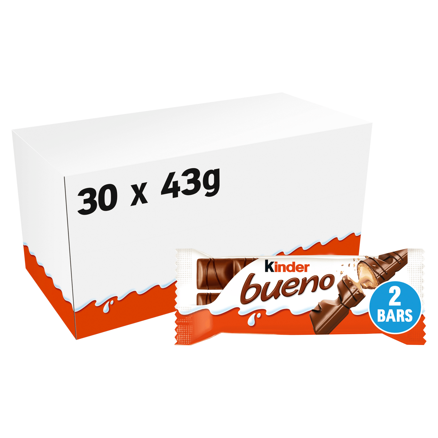 Kinder Bueno Milk Chocolate and Hazelnuts Single Bar 2 Finger x 21.5g (43g) - UK Food & Drink - 80052760