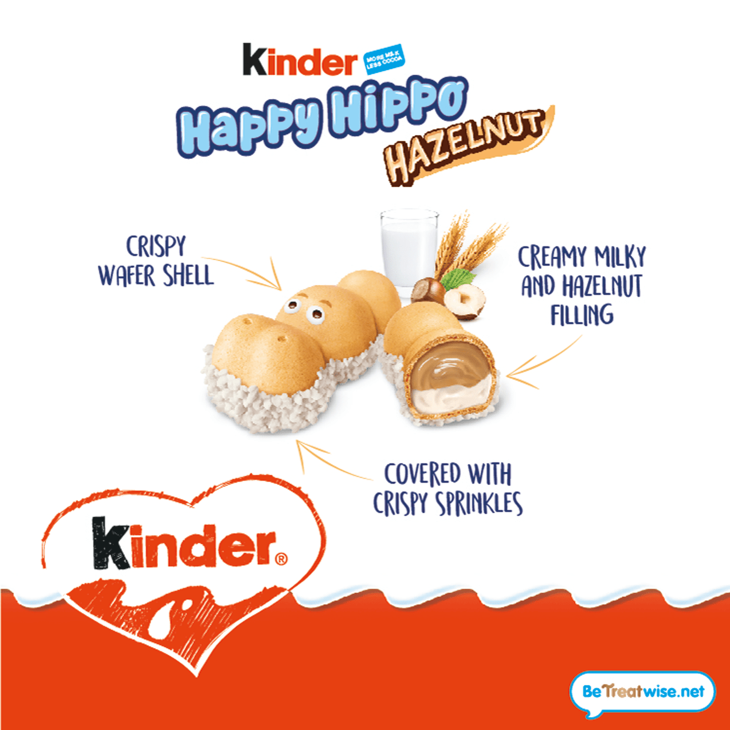 Kinder Happy Hippo Milk Chocolate and Hazelnut Biscuits Multipack 5 x 20.7g (103g) - UK Food & Drink - 80136194