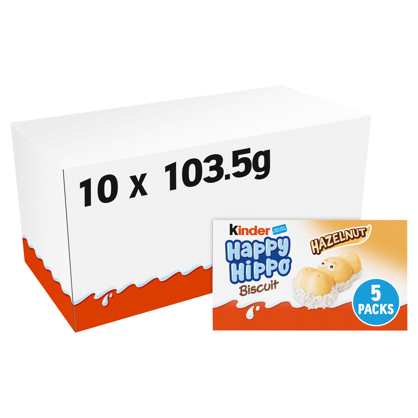 Kinder Happy Hippo Milk Chocolate and Hazelnut Biscuits Multipack 5 x 20.7g (103g) - UK Food & Drink - 80136194