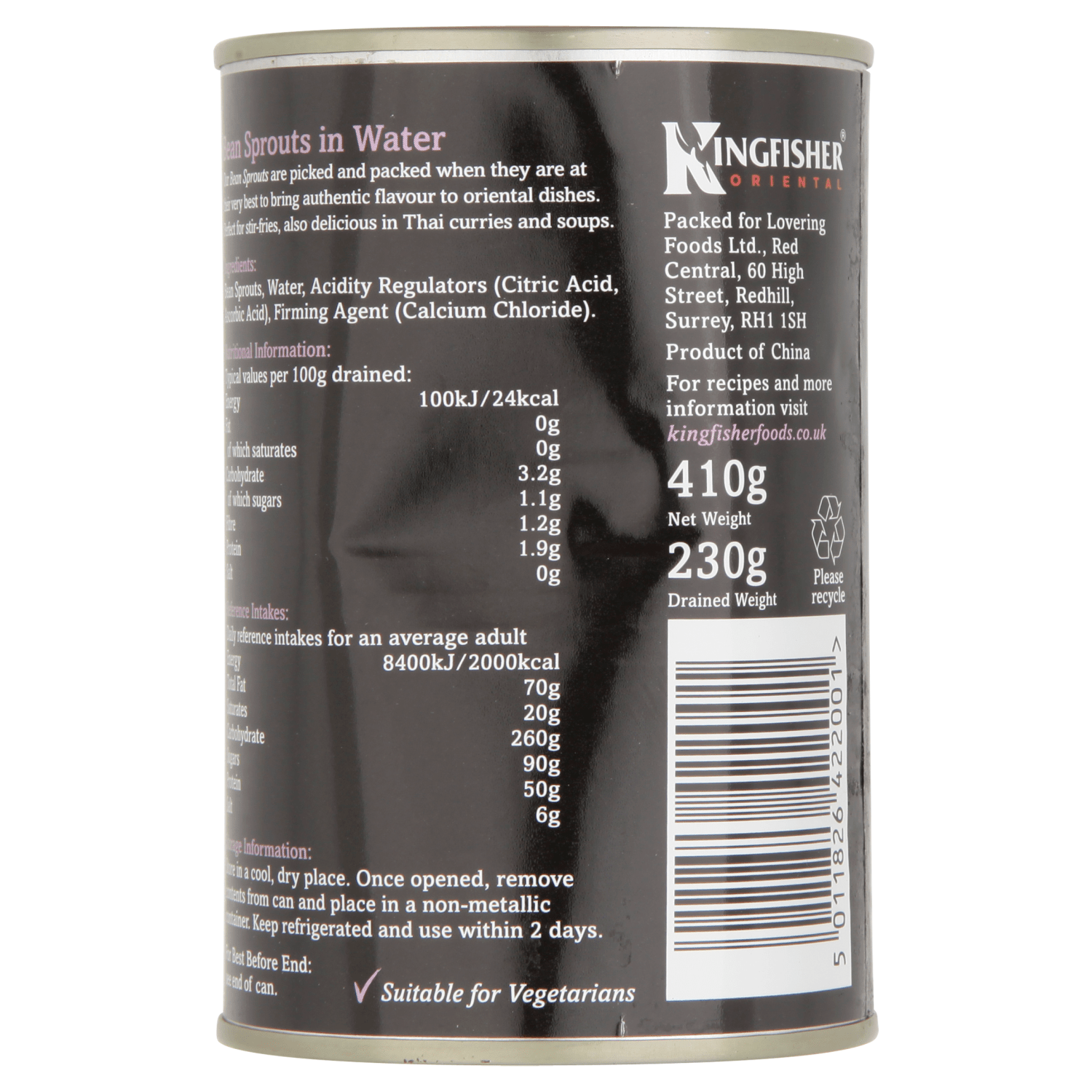 Kingfisher Oriental Bean Sprouts in Water 410g - UK Food & Drink - 5011826422001